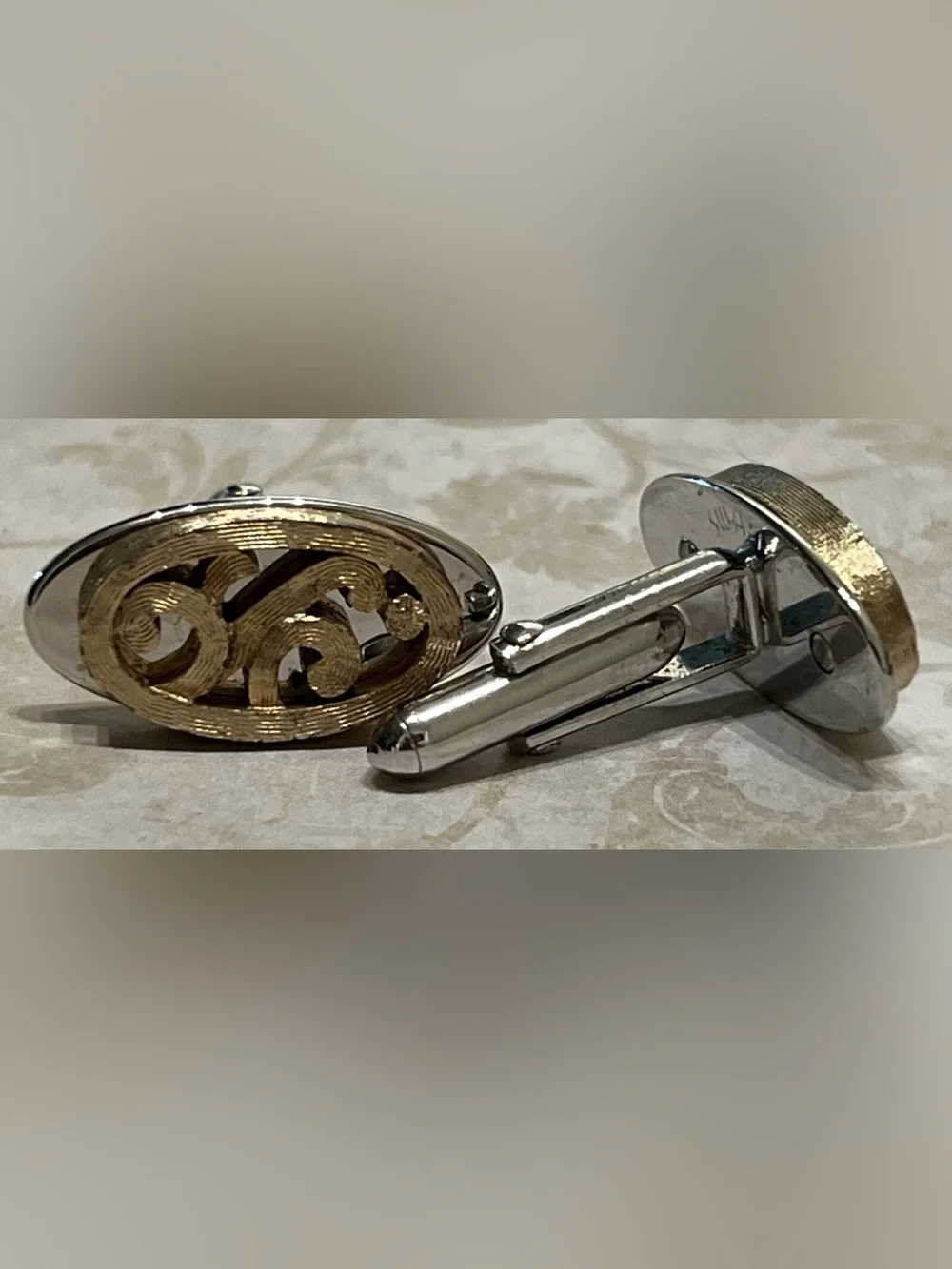 SWANK Vintage 90’s Silver & Gold Color Mosaic Cufflinks and Tie Clip Set